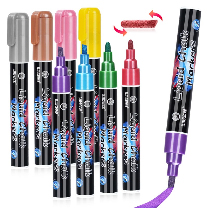 IJIANG Liquid Chalk Markers Metallic Chalk Pens Erasable 8 Colors 6 MM Reversible Tip Chalkboard Marker Non-Toxic, Non-Dusting Chalk Markers Set For Menu, Poster, Metal, Plastic, Whiteboard, Ceramic - Image 1